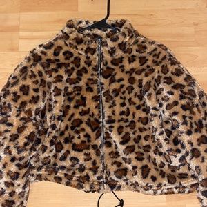 Cheetah Print Fluffy/Teddy Cropped Jacket (NEVER WORN)